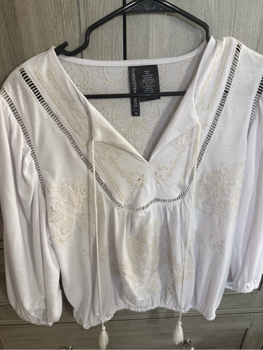 White Embroidered V-Neck Peasant Top